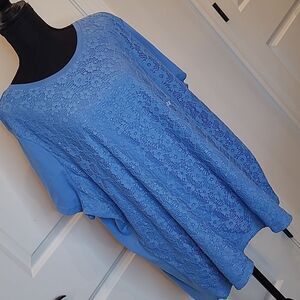 Laura Scott Blue Provence Lace Front Tee